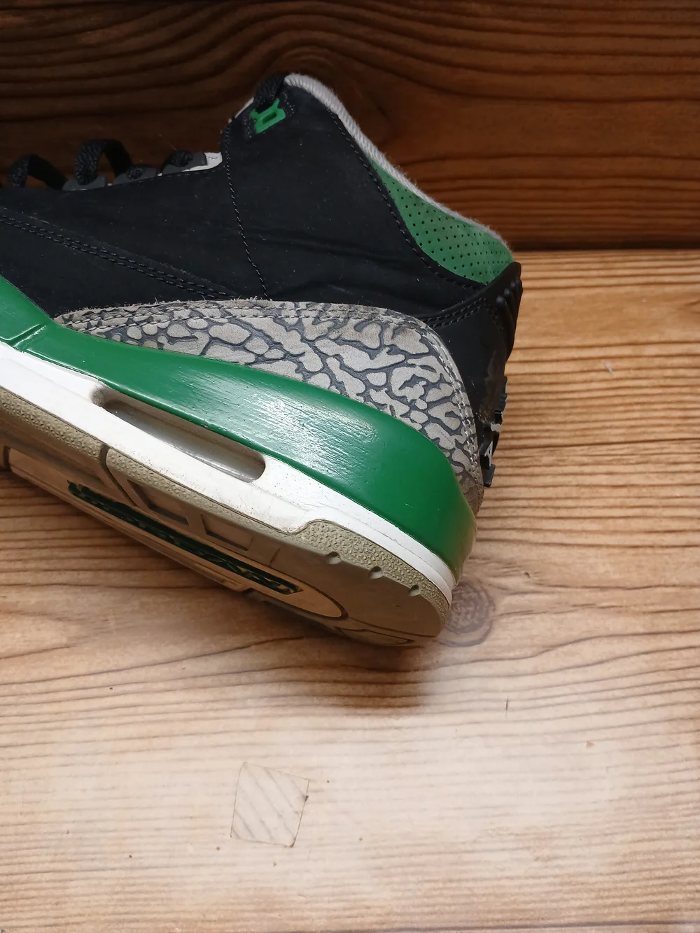 Air Jordan 3 Retro Athletic Sneakers in Black and Green Accent